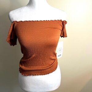 Aura Terracotta Orange Textured On or Off the Shoulder Top NWT